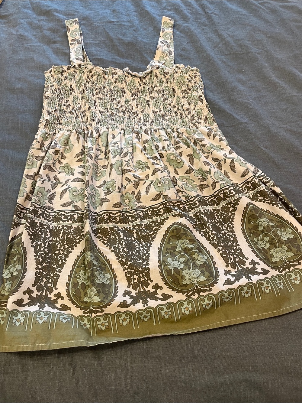 Smocked Floral Babydoll Top in Olive & Cream
